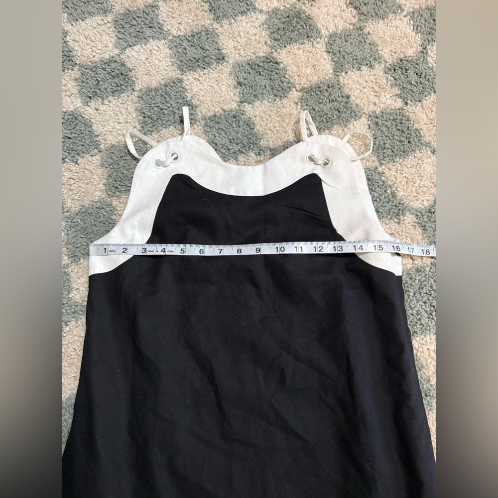 AUREUM linen blend black and white wave hem mini dress lined sleeveless Small - Picture 9 of 11